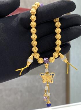 周大福代购 故宫系列玲珑花蝶足金黄金青金石手链 定价7折 R35851