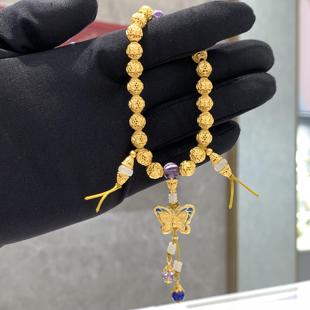 周大福代购 故宫系列玲珑花蝶足金黄金青金石手链 定价7折 R35851