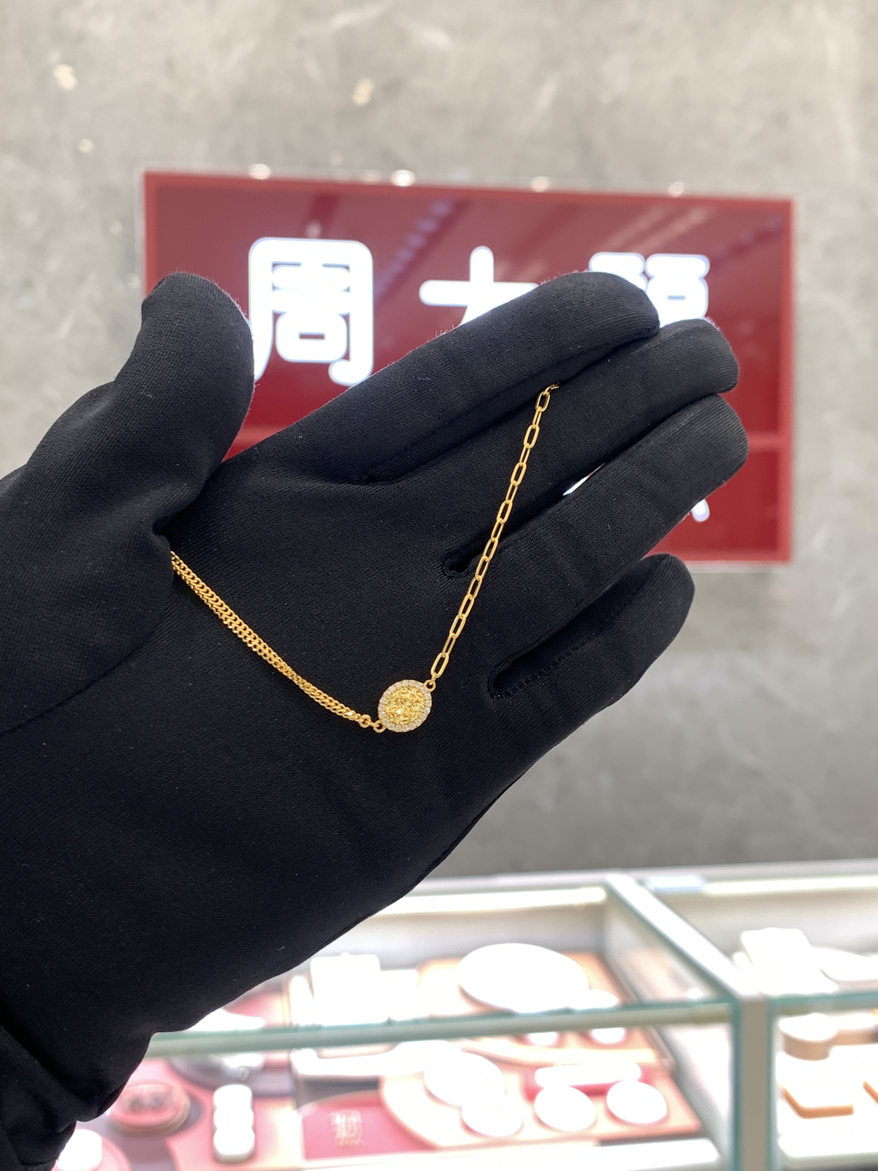 周大福代购 ING系列AB链椭圆形足金黄金钻石手链女正品定价RU1126