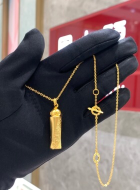 周大福代购 传承生肖蛇系列蛇纹盘金柱黄金项链克减80计价F235617