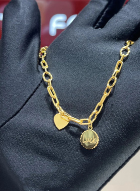周大福爱心牌回形针足金黄金手链