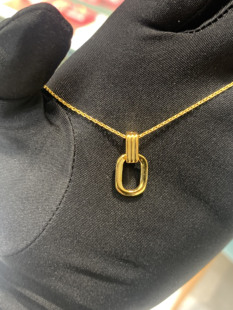 周大福代购 足金ING系列新款几何复古双环黄金项链 克减80F217317