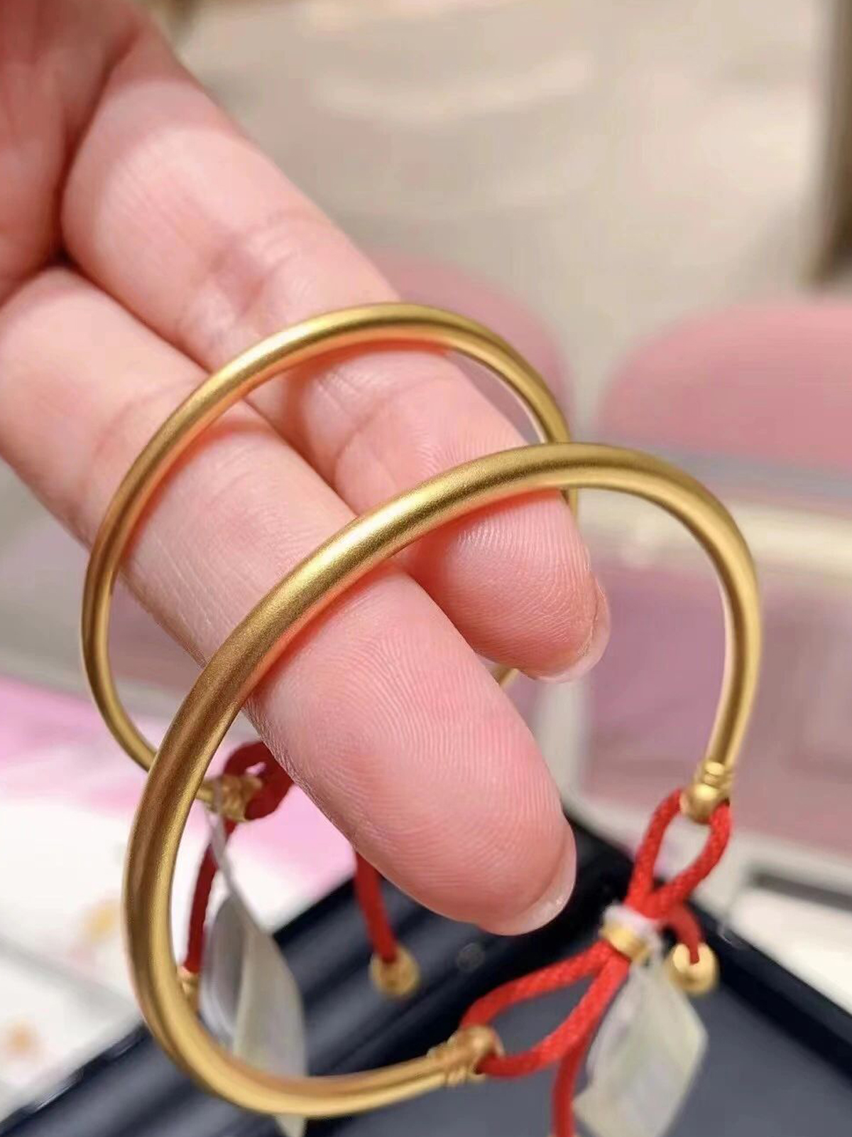 周大福古法光面亲子手镯