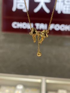 周大福代购 七彩在逃公主蝴蝶结足金黄金项链新款计价F231888