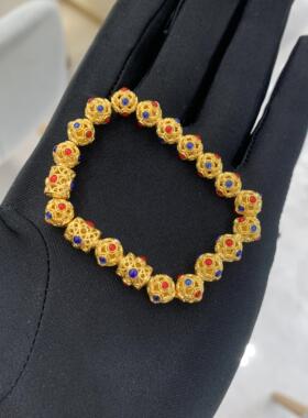 周大福代购 新款国风古法足金花丝珐琅鎏彩黄金手链定价7折R34678