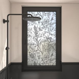 法式花鸟蝴蝶厕所窗户不透人贴纸防窥防走光静电吸附免胶玻璃贴膜