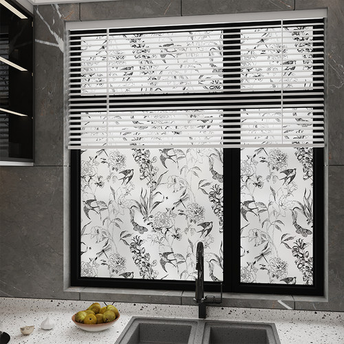 厨房窗贴纸法式玻璃窗磨砂贴静电