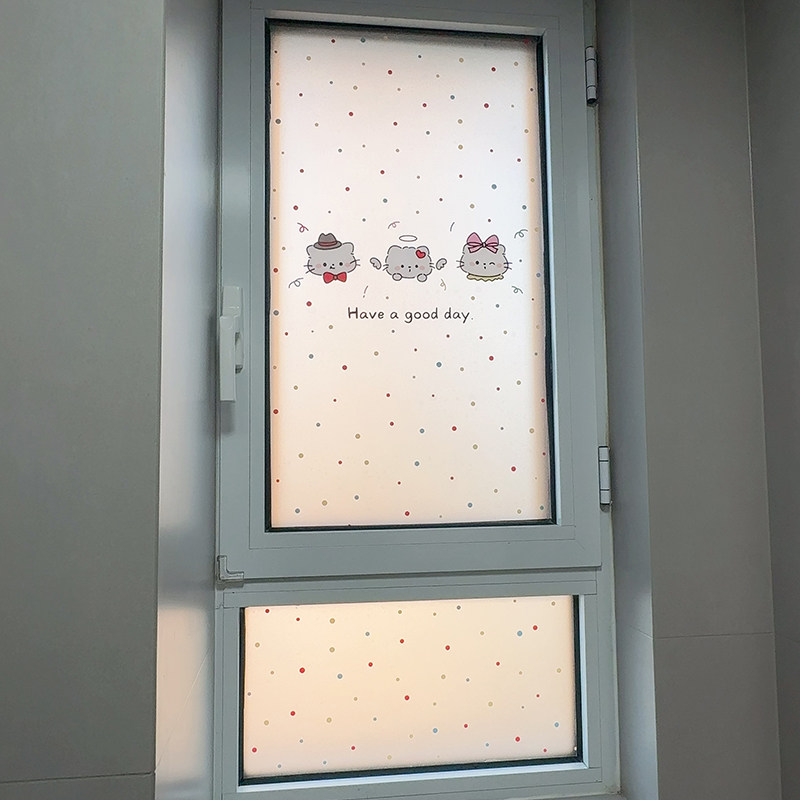 南墙壁纸卡通kity猫玻璃防窥贴纸浴室洗手间透光不透明窗户防走光