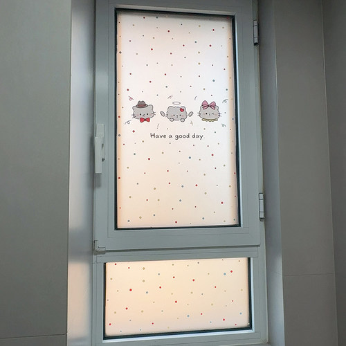 南墙壁纸卡通kity猫玻璃防窥贴纸浴室洗手间透光不透明窗户防走光