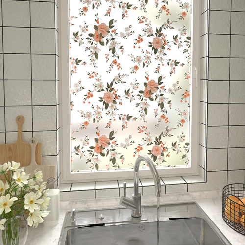 复古高级感碎花窗户隐私膜防偷窥