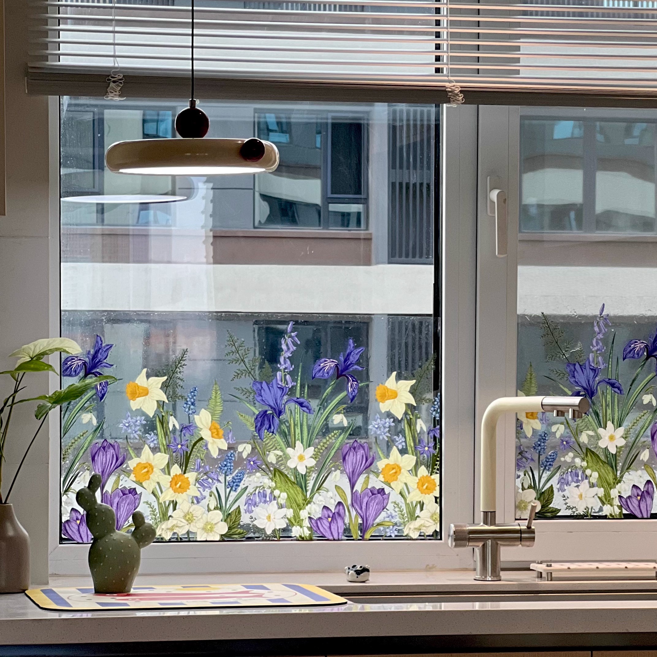 厨房玻璃窗高级感花卉装饰贴纸