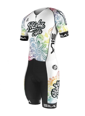 SILA轮滑服高质量夏季男士短袖连体衣铁人三项游泳速干紧身骑行服