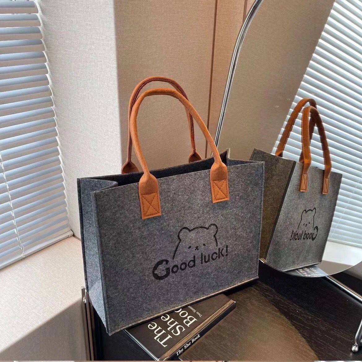 ins风手提包大容量敞口托特包时尚百搭毛毡包购物袋可定制logo