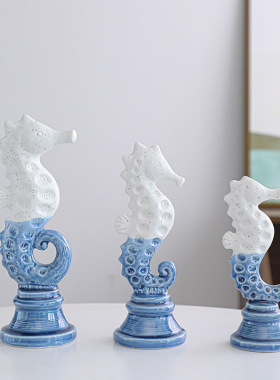 北欧陶瓷工艺品海马海洋现代家居摆件软装家居样板房装饰品陶
