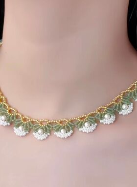 新中式多层蕾丝红蓝撞色串珠项链女款2025新款感国风配饰颈链