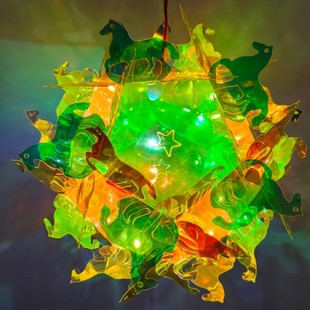 摆摊闪光炫彩镭射荧光手提灯笼ledpvc金光膜手工花灯马到成功