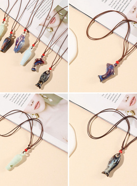 陶瓷饰品罗卜口哨项链吊坠手工编织可调节可爱学生女礼物新款