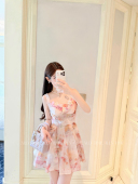 小说女主连衣裙 立体花朵印花抹胸收腰吊带短裙连衣裙度假裙