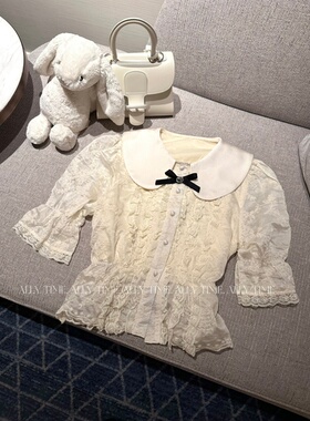 【蕾丝泡泡袖】法式小香风娃娃领短袖蕾丝衫女夏季新款上衣