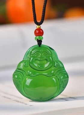 天然绿玛瑙弥勒佛吊坠玉髓笑佛挂件男女款玉石大肚佛