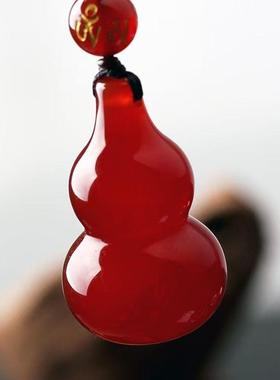 天然冰种红玛瑙色葫芦吊坠本命年男女挂件项链毛衣链红玉髓精选