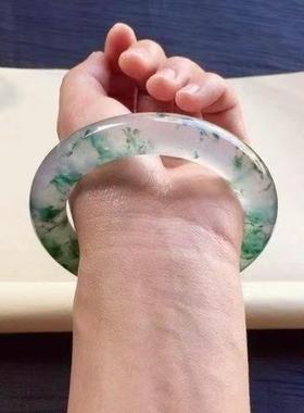 女款冰透美人镯平安镯百搭精美 通透时尚胖圆条国风 飘绿素款女士