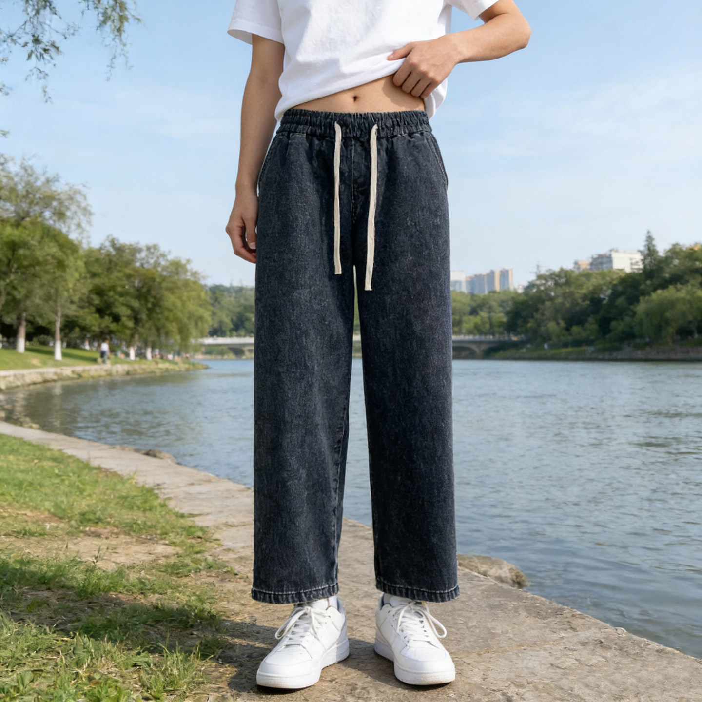 2026新款男生宽松阔腿九分牛仔裤