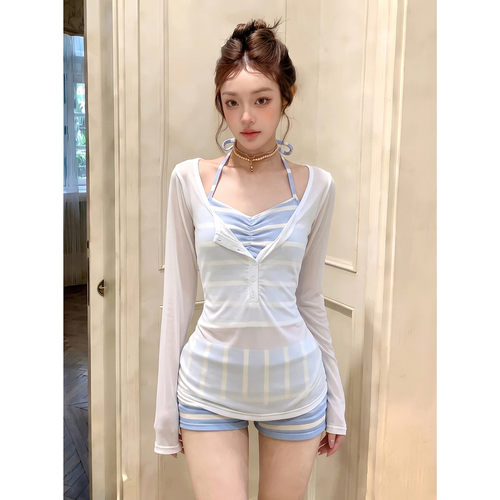 泳衣女款性感V领分体平角裤挂脖