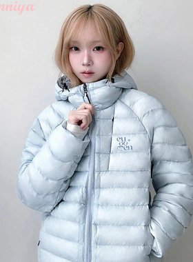 韩国代购 euggen 新款冬季保暖休闲百搭鸭绒羽绒服连帽排骨外套