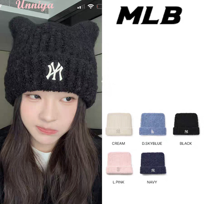 韩国代购MLB新款猫猫耳朵针织帽