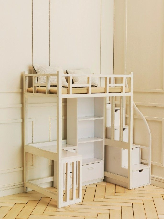 1:12分娃屋家具高低床BJD OB11拍照微缩食玩手办盲盒收纳展示场景