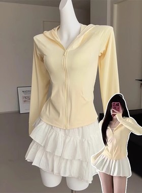 奶黄色鱼骨收腰防晒衣冰感触面料夏季冰丝修身薄款外套2025新款