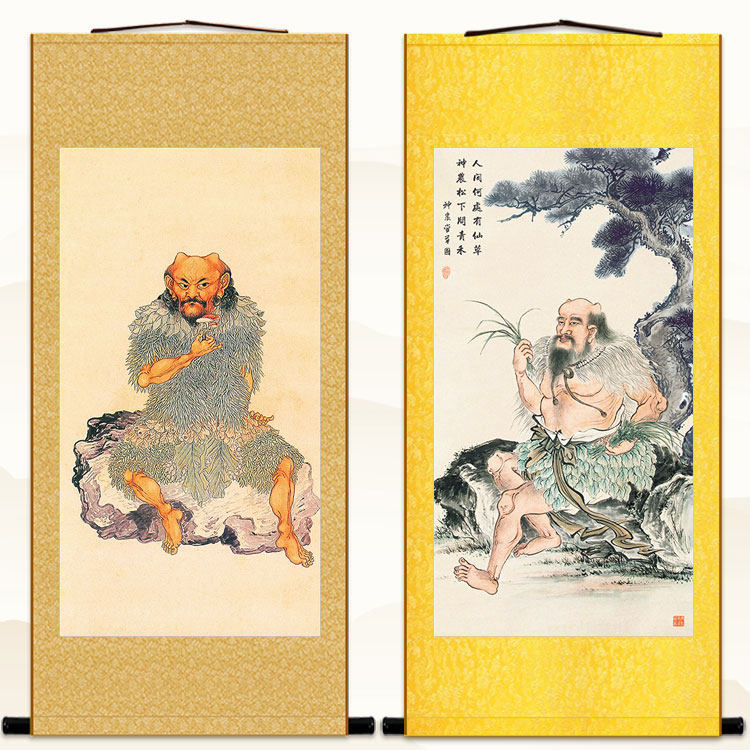 神农百草画像卷轴挂画装饰字画