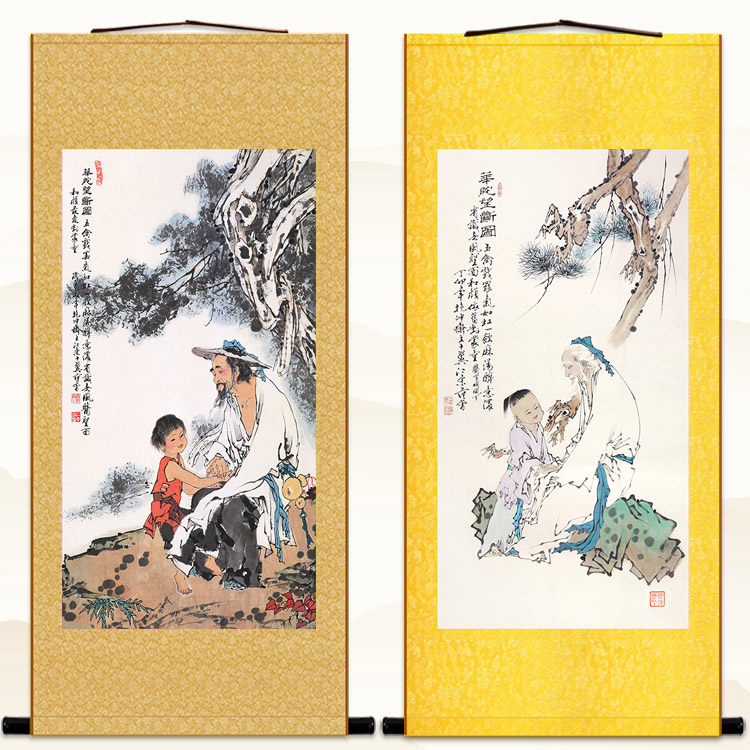 华佗望断图 古代历史中医名医人物画像 绢布卷轴挂画中式装饰字画