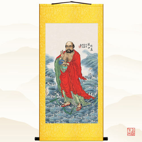 达摩祖师江图一苇书房丝绸画像