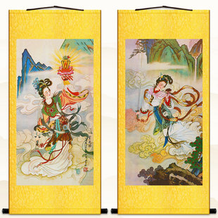 宝莲灯神话故事人物画 白娘子盗仙草复古装饰画 绢布卷轴挂画定制