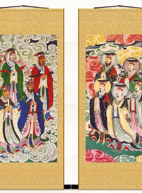 明清古画修复版 四海龙王五岳大帝山神人物画 绢布卷轴挂画装饰画