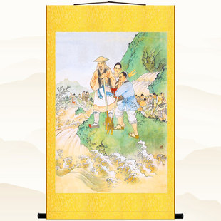大禹治水图画像 中式复古绢布材质卷轴挂画 客厅书房装饰画丝绸画