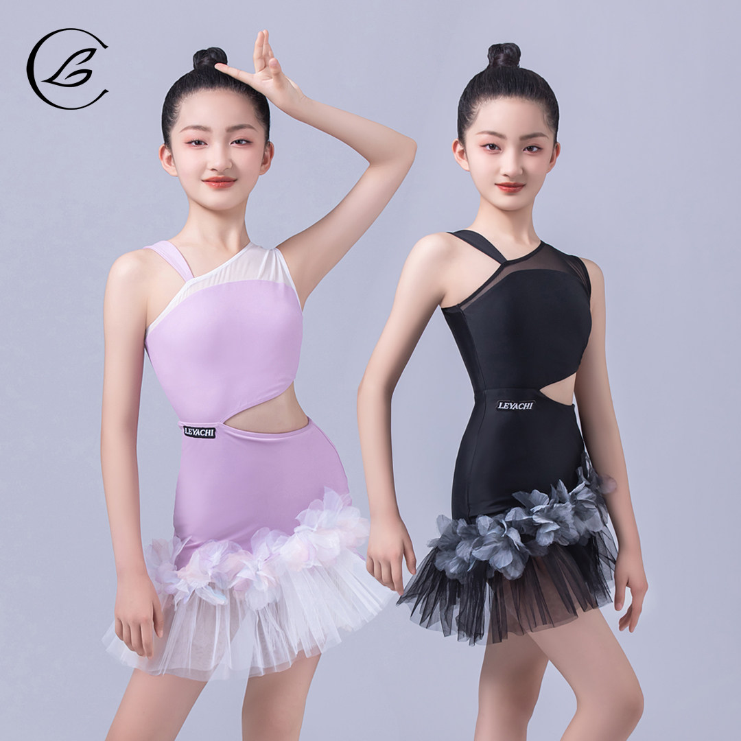 乐雅池春夏新款拉丁舞服2025儿童女练功服舞蹈服柔软舒适花朵装饰