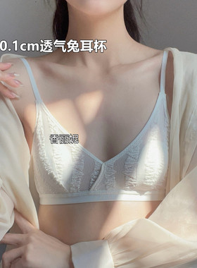 夏季薄款内衣女透气蕾丝法式轻盈三角兔耳杯V领显小胸聚拢小文胸
