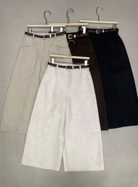 lafalian八分裤冬季新款韩版高腰显瘦明线设计百搭休闲裤8878#