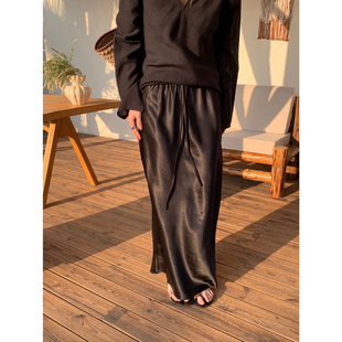 WATER 氛围感缎面高腰系带半身裙7711 OFFICIAL