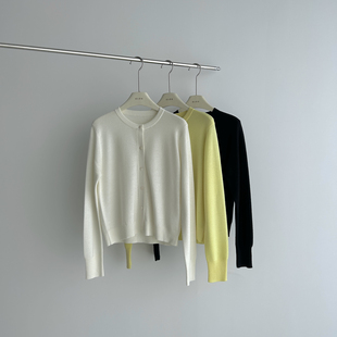 GLOG韩系新款圆领纯羊毛柔软纯色简约基础款百搭长袖开衫外套女