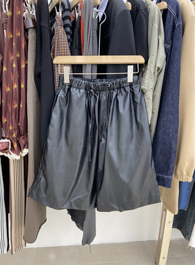 SHOWROOM山本耀司风小众设计PU皮五分短裤宽松轻熟风夏装暗黑禁欲