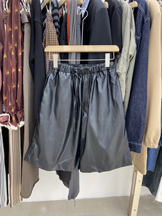 SHOWROOM山本耀司风小众设计PU皮五分短裤宽松轻熟风夏装暗黑禁欲