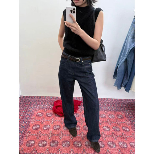 emoni/lake-初冬中古感中低腰高级洗水色牛仔裤E63790