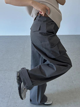 GLOG多口袋工装裤秋季2024新款女高腰直筒阔腿休闲裤宽松复古裤子