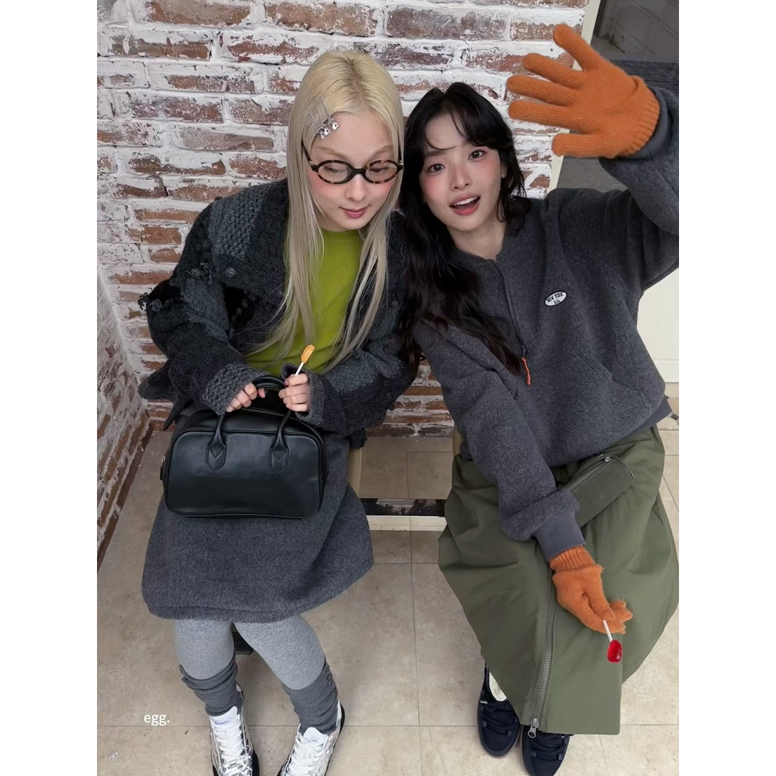 egg.-冬上新egg手工复古格纹开衫保暖毛衣（含100羊毛）B251159