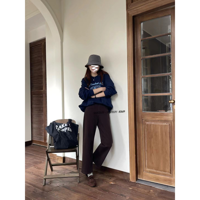 代嘉儿拉德复古美式咖四面弹加厚加绒九分直筒牛仔牛仔裤85619-1