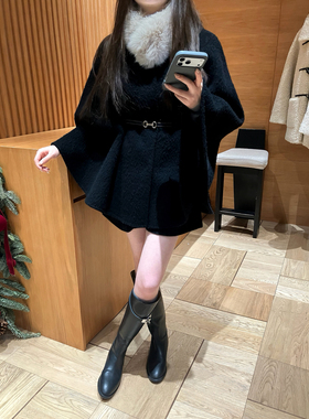 EASE-羊毛外套(配可拆人造毛领,腰带)E25D024